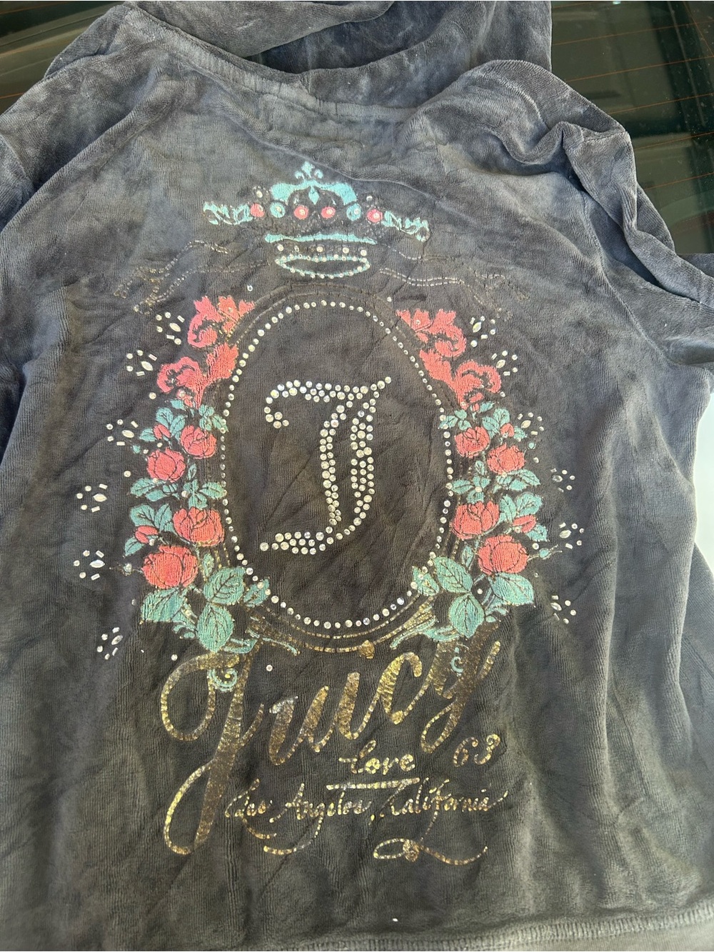 Juicy Couture' Black Floral Logo Zip Up Hoodie